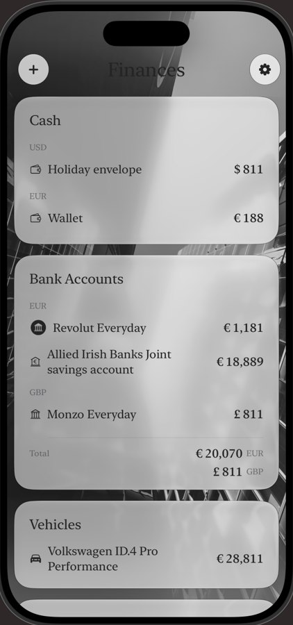 The Finances screen in light appearance.